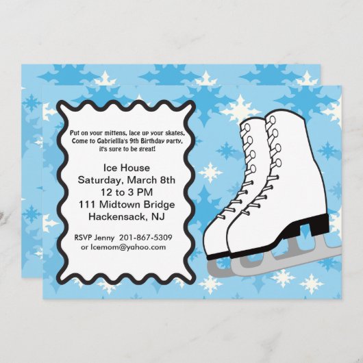 アイススケートの大きな誕生日パーティーの招待 招待状 (正面/裏面)