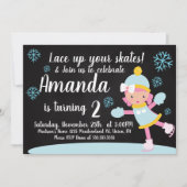 アイススケートの女の子の誕生日青い雪の結晶パーティー 招待状 (正面)