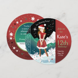 アイススケートの女の子の12歳の誕生日パーティー 招待状