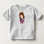 アイススケートの女の子、かわいい女の子、茶色の髪、スカーフ トドラーTシャツ (正面)