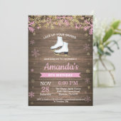 アイススケートの誕生会のピンクのスケートの招待状 招待状 (スタンド正面)