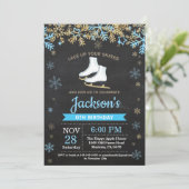 アイススケートの誕生会の青いスケートの招待状 招待状 (スタンド正面)