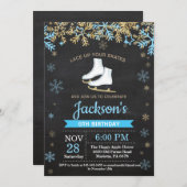 アイススケートの誕生会の青いスケートの招待状 招待状 (正面/裏面)