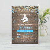 アイススケートの誕生会の青いスケートの招待状 招待状 (スタンド正面)