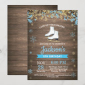 アイススケートの誕生会の青いスケートの招待状 招待状 (正面/裏面)