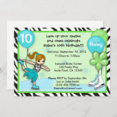 アイススケートの誕生日の招待状のシマウマのプリント 招待状 (正面/裏面)