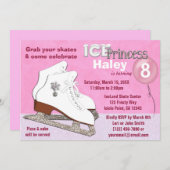 アイススケートの誕生日の招待状のピンクの氷のプリンセス 招待状 (正面/裏面)