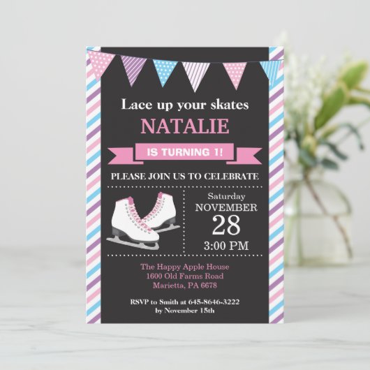 アイススケートの誕生日の招待状の第1誕生会 招待状 (スタンド正面)