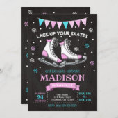 アイススケートの誕生日の招待状/女の子/ピンクのティール（緑がかった色） 招待状 (正面/裏面)