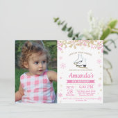 アイススケートの誕生日パーティー ピンクのスケートの写真 招待状 (スタンド正面)