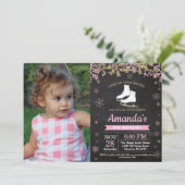 アイススケートの誕生日パーティー ピンクのスケートの写真 招待状 (スタンド正面)