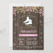 アイススケートの誕生日パーティー ピンクのスケート招待状 招待状 (正面)