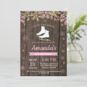 アイススケートの誕生日パーティー ピンクのスケート招待状 招待状 (スタンド正面)