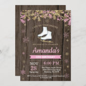 アイススケートの誕生日パーティー ピンクのスケート招待状 招待状 (正面/裏面)