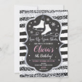 アイススケートの誕生日招待状 シルバーグリッター 招待状 (正面)