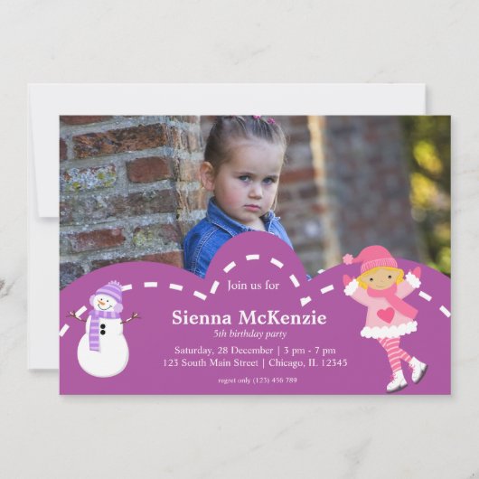 アイススケートの誕生日 招待状 (正面)