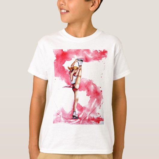アイススケートの赤い縞のフィギュアスケート選手 Tシャツ (正面)