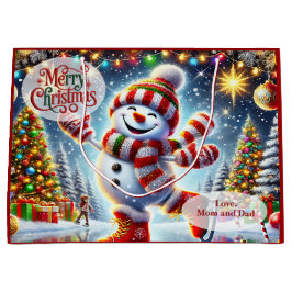 アイススケートの雪だるまクリスマス ラージペーパーバッグ