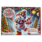 アイススケートの雪だるまクリスマス ラージペーパーバッグ (裏面)