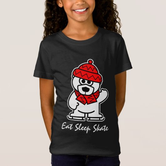 アイススケートをする北極熊のTシャツ | 食べる 寝る スケートする Tシャツ (正面)