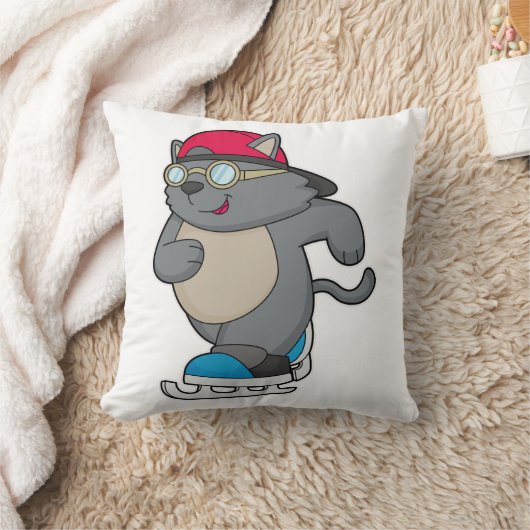 アイススケートを使ったアイススケーターとしての猫 クッション (ブランケット)