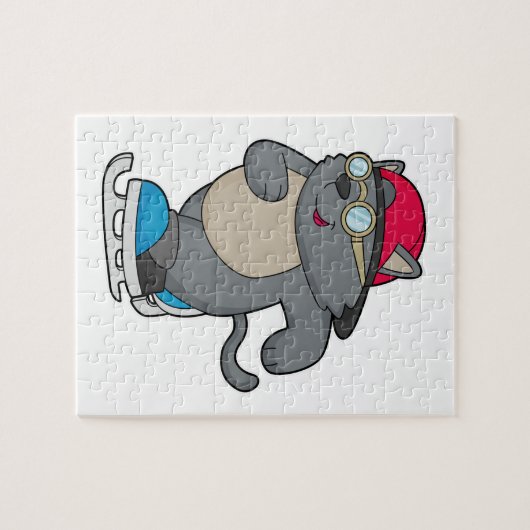 アイススケートを使ったアイススケーターとしての猫 ジグソーパズル (横)