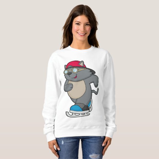 アイススケートを使ったアイススケーターとしての猫 スウェットシャツ (正面フル)