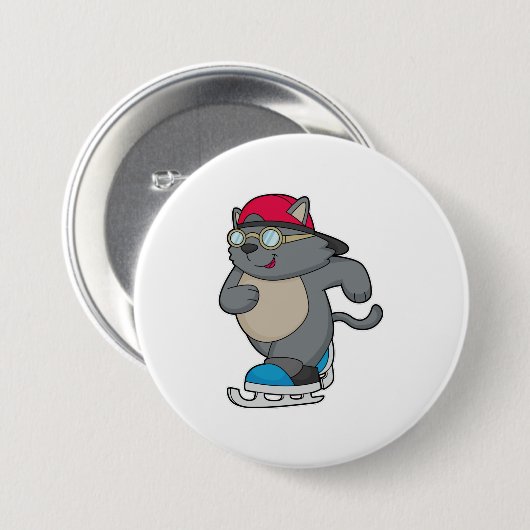 アイススケートを使ったアイススケーターとしての猫 缶バッジ (正面&裏面)