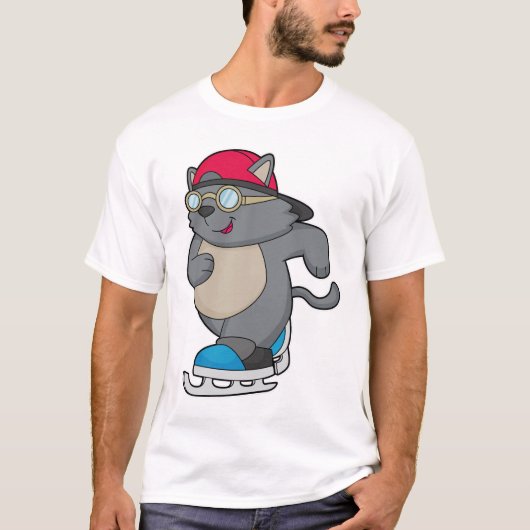 アイススケートを使ったアイススケーターとしての猫 Tシャツ (正面)