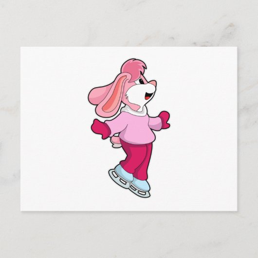 アイススケートを履いたウサギのアイススケート ポストカード (正面)