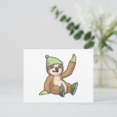 アイススケートを履いたナマケモノのアイススケート ポストカード (スタンド正面)