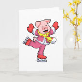 アイススケートを履いた豚のアイススケート カード (黄色い花)