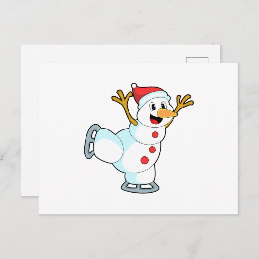 アイススケートを履いてアイススケートリンクで雪だるま ポストカード (正面/裏面)