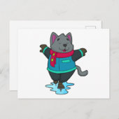 アイススケートを履いてスケートリンクにいる犬 & スカーフ ポストカード (正面/裏面)