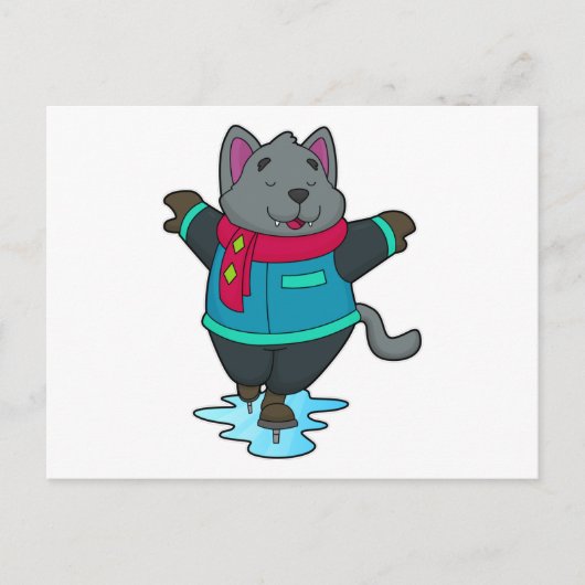 アイススケートを履いてスケートリンクにいる犬 & スカーフ ポストカード (正面)