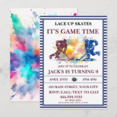 「アイススケートを履いて、ゲームタイムだ！」アイスホッケー 招待状 (正面/裏面)