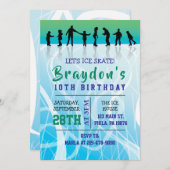アイススケートアイススケートで滑る誕生日パーティーの招待 招待状 (正面/裏面)