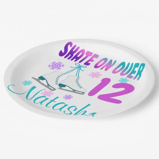 アイススケートオンオーバー誕生日ガールスケート  ペーパープレート (アングル)