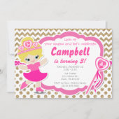 アイススケートガールグリッター金ゴールド&ピンク誕生日招待状 招待状 (正面)