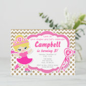 アイススケートガールグリッター金ゴールド&ピンク誕生日招待状 招待状 (スタンド正面)