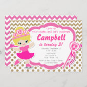 アイススケートガールグリッター金ゴールド&ピンク誕生日招待状 招待状 (正面/裏面)