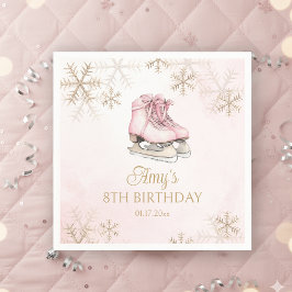 アイススケートガール誕生日ピンクボウゴールドスノーフレーク スタンダードカクテルナプキン