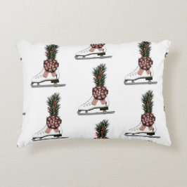 アイススケートクリスマスデコレーションとタータンチェックボウ アクセントクッション