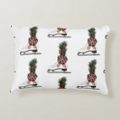 アイススケートクリスマスデコレーションとタータンチェックボウ アクセントクッション (裏面)