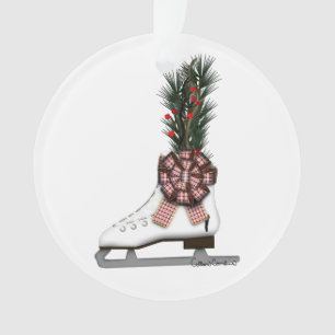 アイススケートクリスマスデコレーションとタータンチェックボウ オーナメント