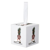 アイススケートクリスマスデコレーションとタータンチェックボウ キューブオーナメント (正面アングル)