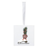 アイススケートクリスマスデコレーションとタータンチェックボウ キューブオーナメント (右)