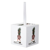 アイススケートクリスマスデコレーションとタータンチェックボウ キューブオーナメント (裏面アングル)