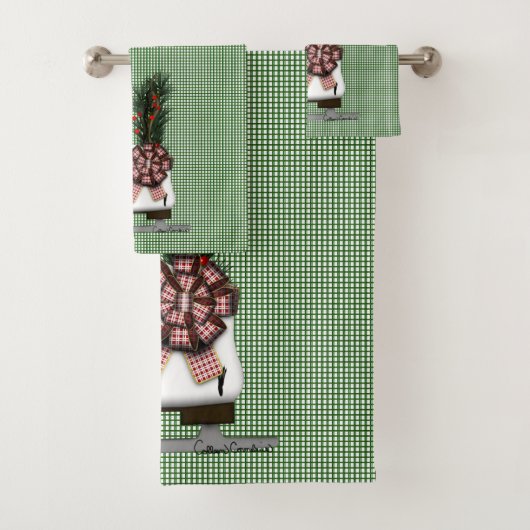 アイススケートクリスマスデコレーションとタータンチェックボウ バスタオルセット (インサイチュ)
