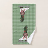 アイススケートクリスマスデコレーションとタータンチェックボウ バスタオルセット (ハンドタオル)